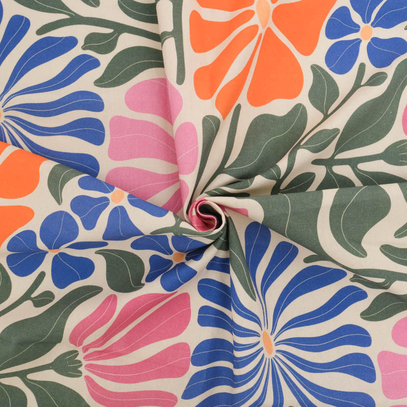 Bachette De Coton Motif Fleuri Seventies Rose et Bleu - Maison Klem